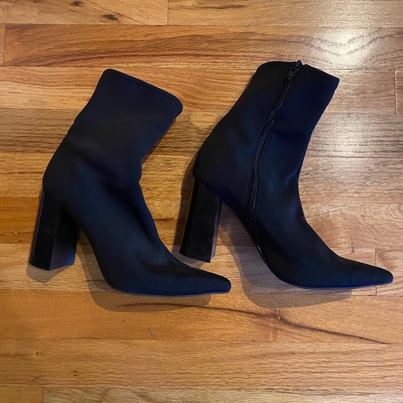 JEFFREY CAMPBELL BLACK FABRIC HEELED BOOTIES - Picture 6 of 6